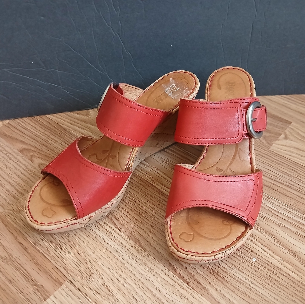 Born Red Leather Wedge Sandals